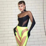 srczz Sexy Wild Women Bodysuit Long Sleeve See Through Skinny Mesh Patchwork Vacation Party Club Streetwear Bodycon Tops Black