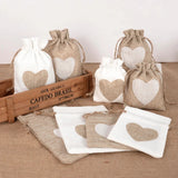 elvesmall 10Pcs Natural Linen Burlap Bag Heart Jute Drawstring Candy Gifts Packaging Bags For Wedding Birthday Party Decor Jewelry Pouches