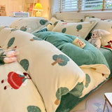 elvesmall  Winter Thickened Warm Flannel Queen Bedding Set Home Textile Cartoon Cute Duvet Cover Sheet Pillowcase 4pcs Luxury Bed Linen Set