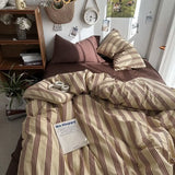 elvesmall Bedding Set Ins Ambiance Blue Coffee Grid Mixed With Washed Cotton Minimalist Four Piece Set Fitted Sheets Duvet Cover