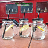elvesmall  -  450ml Mason Jar Mugs with Handles Old Fashioned Glass Bottle Juice Drink Clear Glass Water Bottle With Cover Straw Drinkware Cup