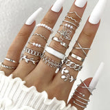 elvesmall Boho Geometric Knuckle Rings Set For Women Artificial Pearl Gold Silver Color Finger Ring Female Party Jewelry Accessories