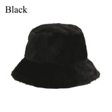 elvesmall Women Winter Outdoor Vacation Lady Panama Thickened Soft Warm Fishing Cap Faux Fur Rabbit Bucket Hat