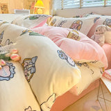 elvesmall  Winter Thickened Warm Flannel Queen Bedding Set Home Textile Cartoon Cute Duvet Cover Sheet Pillowcase 4pcs Luxury Bed Linen Set
