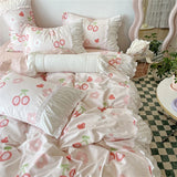 elvesmall Luxury Romantic Flower Bedding Set With Ruffles and Lace for Princess Girls and Women King Size Bed Duvet Sets Full Sheets Quilt