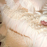 elvesmall  Rose Lace Bedding Set Romantic Princess Wedding Duvet Cover Bed Sheet Pillowcases Bed Linens