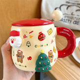 elvesmall  - Cartoon Christmas Mug Household Cute Milk Ceramic Cup with Lid and Spoon Accompanying Gift Couple Coffee Cup