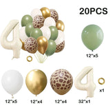 elvesmall 20pcs Jungle Animal Theme Party Sage Green Balloon Caramel Number 0-9 Foil Balloons Happy Birthday Party Baby Shower Decoration