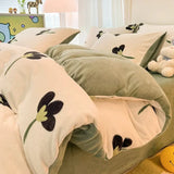 elvesmall  Winter Thickened Warm Flannel Queen Bedding Set Home Textile Cartoon Cute Duvet Cover Sheet Pillowcase 4pcs Luxury Bed Linen Set