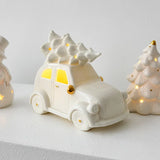 elvesmall Ceramic Christmas luminous snowman luminous car small desktop home ornament Christmas gift