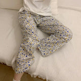 elvesmall  Korean Style Pajamas Pants for Women Sleep Sleepwear Summer Print Ankle Length Bottoms Home Elastic Waist Room Sleeping Wear New