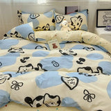 elvesmall Ins Purple Blueberry Four-piece Bedding Set Washed Cotton Double-layer Yarn Literary Quilt Cover Bed Sheet Three-piece Set