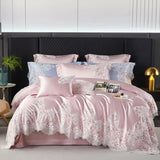 elvesmall  High end Hotel Wedding Bedding Set Bed Linen Duvet Cover Set With Embroidery 600 Thread Long Staple Cotton Pink Princess 3/4 PCS