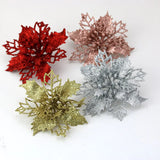 elvesmall (10pcs) Artificial Christmas Tree Flower Glitter Decorations Xmas Ornaments New Year Gift