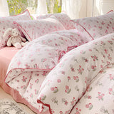 elvesmall Pastoral Girls Flower Bedding Sets, Washed Cotton Bed Linens, Soft Quilt Cover Sheet Set, Simple Bedspread, Home Textiles