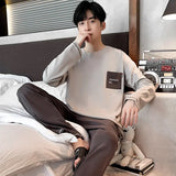 elvesmall  Men Casual Pajamas Suit Autumn Winter Comfortable Pure Cotton Loose Sleepwear Male Large Size Long Sleeves Long Pants Homecloth