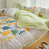 elvesmall  INS Princess Style Flower Bedding Set Duvet Cover With Ruffle Lace Bed Sheet Pillowcases Kawaii Girl Woman Bedroom Home Textiles