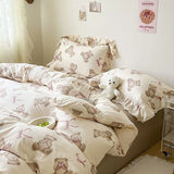 elvesmall Cute Floral Duvet Cover Set Ins Korean Style with Flat Sheet Pillowcase No filler Washed Cotton Queen Full Twin Home Bed Linen