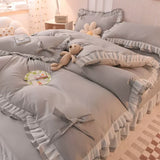 elvesmall Green Bedding Sets Kawaii Seersucker Bed Sheet Pillowcase Fashion Girl Princess Duvet Cover 4 Pieces Cute Home Decoration