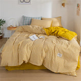elvesmall Japan Style Bedding Set Plaid Queen Size Duvet Cover Set With Sheets Bedroom Decor Skin Friendly King Single Double Bedding Sets
