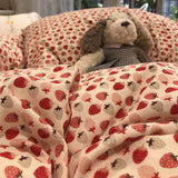 elvesmall Strawberry Floral Bedding Set Kawaii Floral Cute Queen Bed Set Cotton Comforter Pink for Girls Drap Bed Comforter Set Pattern