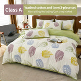 elvesmall Class A Mother Baby Grade Washed Cotton Linen Bedding Set,A/B Side,1 Duvet Cover  2 Pillowcases,Breathable Skin Friendly Soft