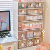 elvesmall Cute Desk Organizer Drawer With Sticker Kawaii Plastic Office Table Organizer Stationery Storage Box Container For Home School