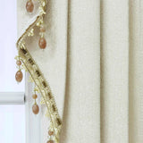 elvesmall 1PC Modern Solid Beige Curtain Head Valance Drape for Living Room Swag Waterfall With Bottom Tassel Beads Fringe Window
