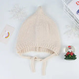 elvesmall Autumn Winter Ear Protection Baby Hat Warm Knitted Kids Lacing Cap Solid Color Infant Boy Girls Beanie Bonnet Enfant