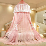 elvesmall Hung Dome Mosquito Net for Baby Children Princess Style Round Top Double Layer Yarn Suspended Ceiling