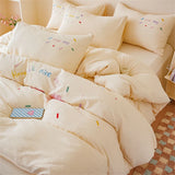 elvesmall Pink Bedding Sets Solid Color Washed Cotton Home Girls Bedroom Decor Duvet Cover Pillowcase Bedspread Embroidery Four Piece Set