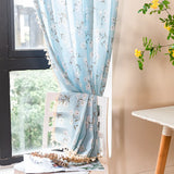 elvesmall Semi Blackout Curtains for Kitchen Living Room Bedroom Home Decoration Curtains American Style Blue Floral Print Cotton Linen