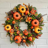 elvesmall  45cm Fall Wreaths for Front Door Autumn Wreath with Berry Pumpkin Maple Leaves Thanksgiving Harvest Festival Home Decoration