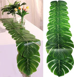 elvesmall 12Pcs Artificial Tropical Palm Leaves Fake Plants Green Silk Turtle Leaf For Hawaii Luau Jungle Party Beach Wedding Home Decor