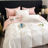 elvesmall Flower Embroidery 100 Cotton Bedding Set 220x240 High Quality King Size Duvet Cover Set 240x220 Twill Pure Cotton Bedding Sets