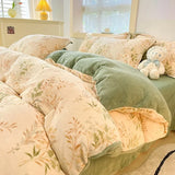 elvesmall  Winter Thickened Warm Flannel Queen Bedding Set Home Textile Cartoon Cute Duvet Cover Sheet Pillowcase 4pcs Luxury Bed Linen Set