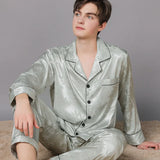 elvesmall  New Typle High Quality Spring Autumn Silk Pajamas Set Men Ice Silk Short Sleeve Large Size Home Wear Suit Male Feel Cool Summer