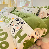 elvesmall  Winter Thickened Warm Flannel Queen Bedding Set Home Textile Cartoon Cute Duvet Cover Sheet Pillowcase 4pcs Luxury Bed Linen Set