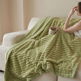 elvesmall  Thickened faux fur winter blanket denser plush bed cover modern wide stripe Sofa Blankets fluffy bed linen Microfiber bedding