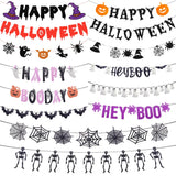 elvesmall Happy Halloween Banner Pumpkin bat pattern Bunting Garland Home Decor for Fireplace Halloween Theme Party Decorations Supplies