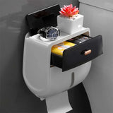 elvesmall Tissue Box Wall Mount Paper Holder Waterproof Toilet Paper Tray Roll Bathroom Accessories Organizer Multifunctional Storage Box