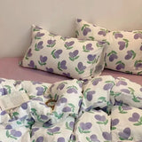 elvesmall Simple Bedding Set Plaid Sold Color Single Queen Size Duvet Cover No Filling Boys Girls Flat Sheet Pillowcase Kit