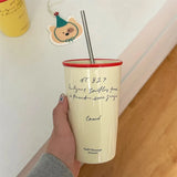 elvesmall Luxury Korean Coffee Cup With Straw Aesthetic Ceramic Mug For Tea Milk Water Juice Mocha Lover Breakfast Cup Birthday Gift 450ml