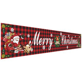 elvesmall  Large Merry Christmas Banner Red Plaid Yard Christmas Banner Christmas Decorations for Outdoor Indoor Xmas Party Decor 296x48cm