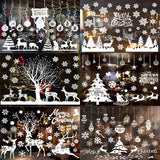 elvesmall Christmas Snowflakes Electrostatic Window Clings Stickers Reindeer Santa Claus Window Decals Xmas Home Decorations New Year
