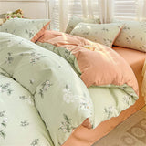 elvesmall Water Washed Cotton Bedding Set Duvet Cover Bed Sheet Pillowcase Printed Four Piece Set Quilt Cover Bedroom Bed Sets King Size