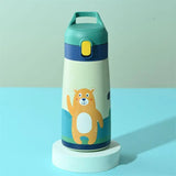 elvesmall  -  Kids Stainless Steel Straw Thermos Mug With Case Cartoon Leak-Proof Vacuum Flask Children Thermal Water Bottle Thermocup