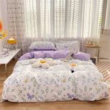 elvesmall 100% High Quality Cotton Bedding Set 1 Duvet Cover 2 Pillowcases Cartoon Sky Blue Flower Pattern Design 16 Sizes,Customizable