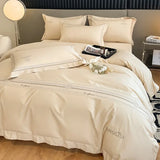 elvesmall  Light Luxury Style 120 Thread Count Pure Cotton Four Piece Set Embroidered All Cotton Quilt Cover Premium Feeling Bed Sheet