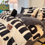 elvesmall  Winter Thickened Warm Flannel Queen Bedding Set Home Textile Cartoon Cute Duvet Cover Sheet Pillowcase 4pcs Luxury Bed Linen Set